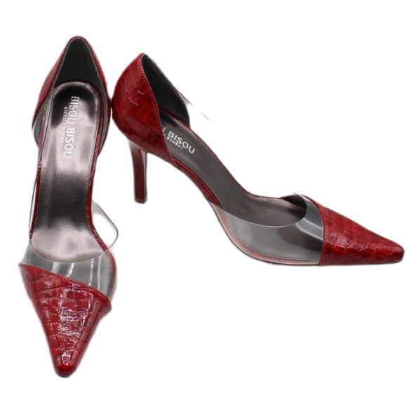 Bisou Bisou by Michele Bohbot red croc heels - Picture 1 of 9